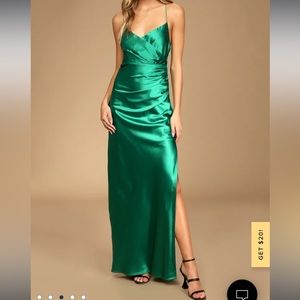 Beloved By All Green Satin Ruched Maxi Dress